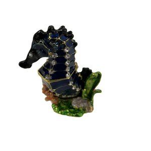 Art Form Rhinestone Enamel Sea Horse Jewelry Trinket Box Black Green Storytime 3
